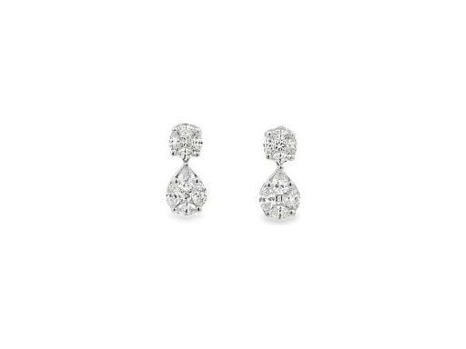 18K White Gold Pear Drop Earrings with Natural Marquise and Princess-cut Diamonds